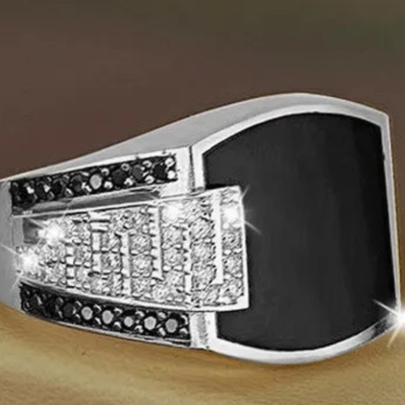STERLING SILVER MENS RING BLACK ONYX AND BLACK AND NATURAL CRYSTAL US SI… - Picture 3 of 7